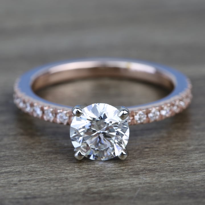 Rose Gold Petite Pave Engagement Ring (0.80 Carat Round Cut) - small